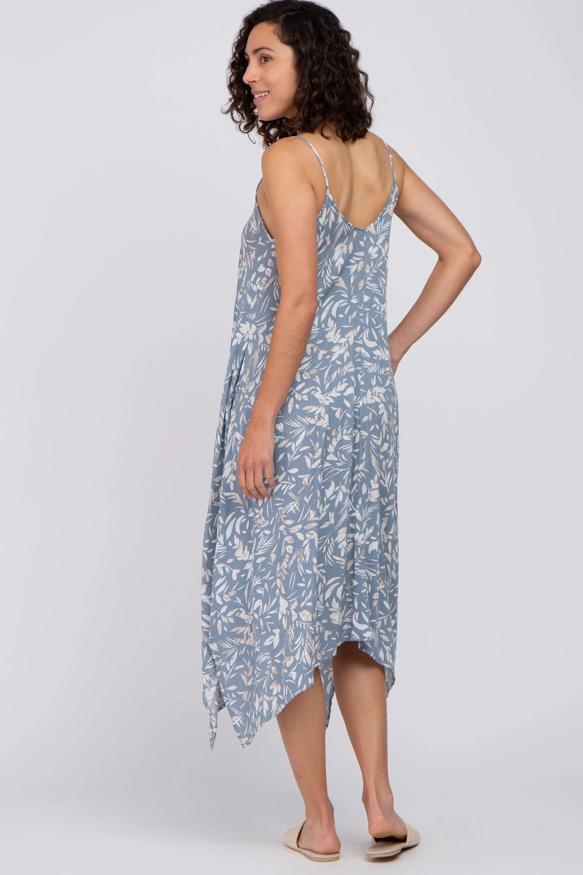 PinkBlush Blue Floral Handkerchief Midi Dress - 