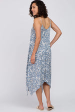 PinkBlush Blue Floral Handkerchief Midi Dress - 
