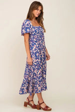 PinkBlush Blue Floral Puff Sleeve Midi Dress - 