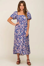 PinkBlush Blue Floral Puff Sleeve Midi Dress - 