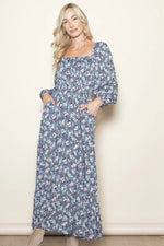 PinkBlush Blue Floral Reversible Long Sleeve Maternity Maxi Dress - 
