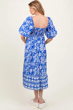 PinkBlush Blue Floral Scallop Trim Maternity Midi Dress - 