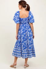PinkBlush Blue Floral Scallop Trim Midi Dress - 