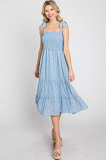 PinkBlush Blue Floral Sleeveless Smocked Tiered Midi Dress - 