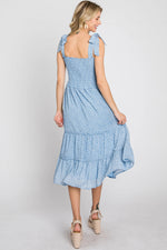 PinkBlush Blue Floral Sleeveless Smocked Tiered Midi Dress - 