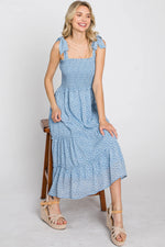 PinkBlush Blue Floral Sleeveless Smocked Tiered Midi Dress - 