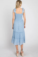 PinkBlush Blue Floral Sleeveless Smocked Tiered Midi Dress - 