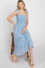 PinkBlush Blue Floral Sleeveless Smocked Tiered Midi Dress - 