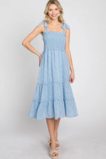 PinkBlush Blue Floral Sleeveless Smocked Tiered Midi Dress - 