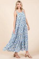 PinkBlush Blue Floral Sleeveless Tiered Maxi Dress - 