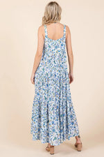 PinkBlush Blue Floral Sleeveless Tiered Maxi Dress - 