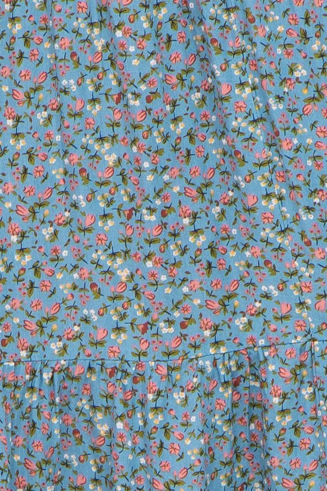 PinkBlush Blue Floral Smocked Midi Dress - 