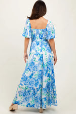 PinkBlush Blue Floral Smocked Puff Sleeve Maxi Dress - 
