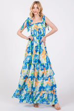 PinkBlush Blue Floral Smocked Shoulder Strap Maxi Dress - 