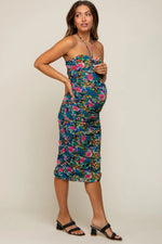 PinkBlush Blue Floral Sweetheart Halter Mesh Maternity Midi Dress - 