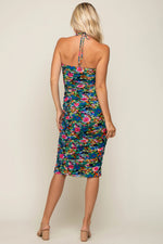 PinkBlush Blue Floral Sweetheart Halter Mesh Midi Dress - 