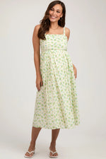 PinkBlush Blue Floral Textured Dot Square Neck Maternity Midi Dress - 