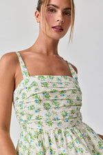 PinkBlush Blue Floral Textured Dot Square Neck Midi Dress - 