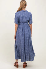 PinkBlush Blue Flutter Sleeve Button Down Maternity Maxi Dress - 
