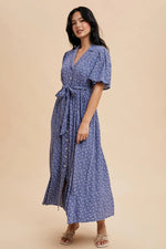 PinkBlush Blue Flutter Sleeve Button Down Maxi Dress - 