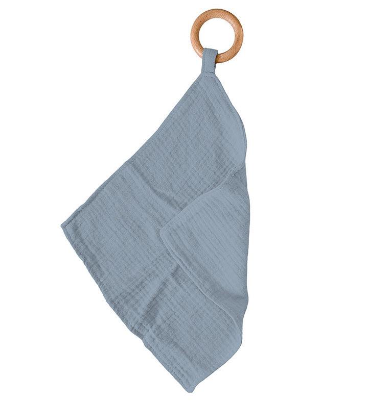 Newcastle Classics Blue Fog Cotton Teether with Removable Wood Ring for Infants - 