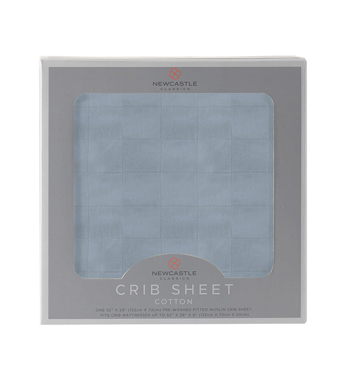 Blue Fog Newcastle Cotton Crib Sheet Soft Breathable Comfy Fits Standard Mattresses 28x52 Inches Natural Cotton Muslin Newcastle Classics