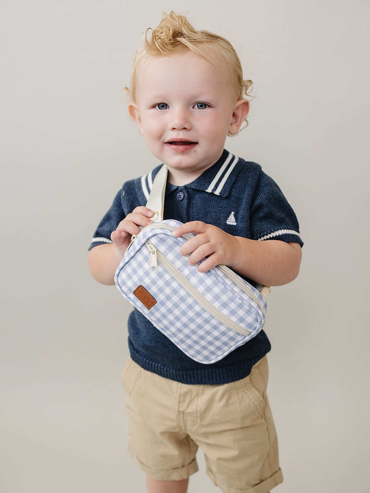Mebie Baby Blue Gingham Mini Fanny Pack