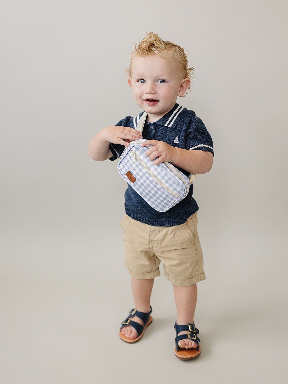 Mebie Baby Blue Gingham Mini Fanny Pack