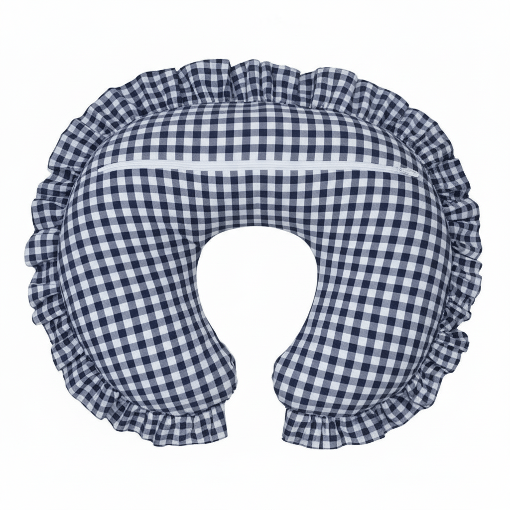 Little Mae & Co Blue Gingham Ruffle Nursing Pillow Cover - 