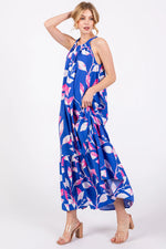 PinkBlush Blue Halter Leaf Print Midi Dress - 