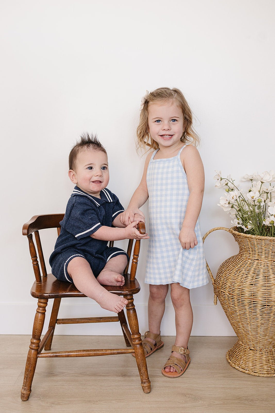 Mebie Baby Blue Knit Gingham Dress - 