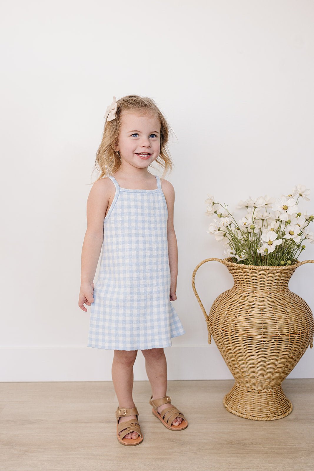 Mebie Baby Blue Knit Gingham Dress - 