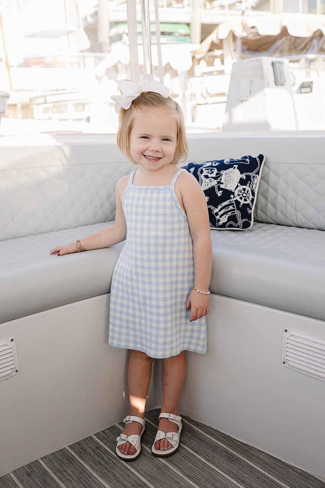 Mebie Baby Blue Knit Gingham Dress - 