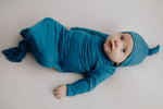 Three Little Tots Blue Knotted Newborn Baby Gown - 