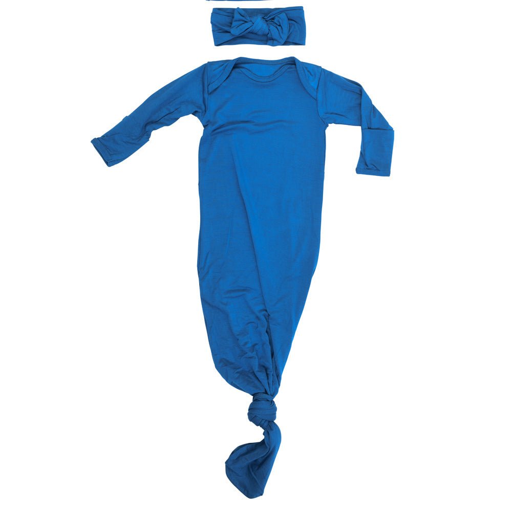 Three Little Tots Blue Knotted Newborn Baby Gown - 