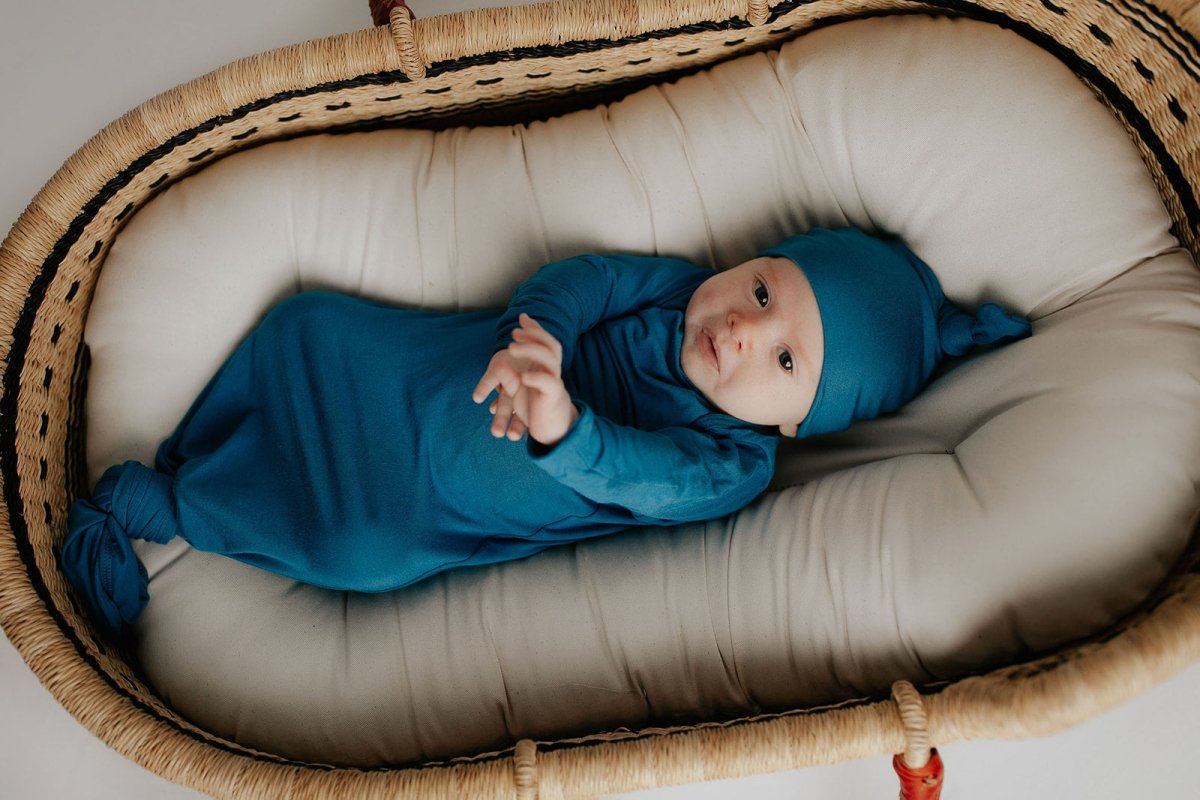 Three Little Tots Blue Knotted Newborn Baby Gown - 