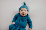 Three Little Tots Blue Knotted Newborn Baby Gown - 