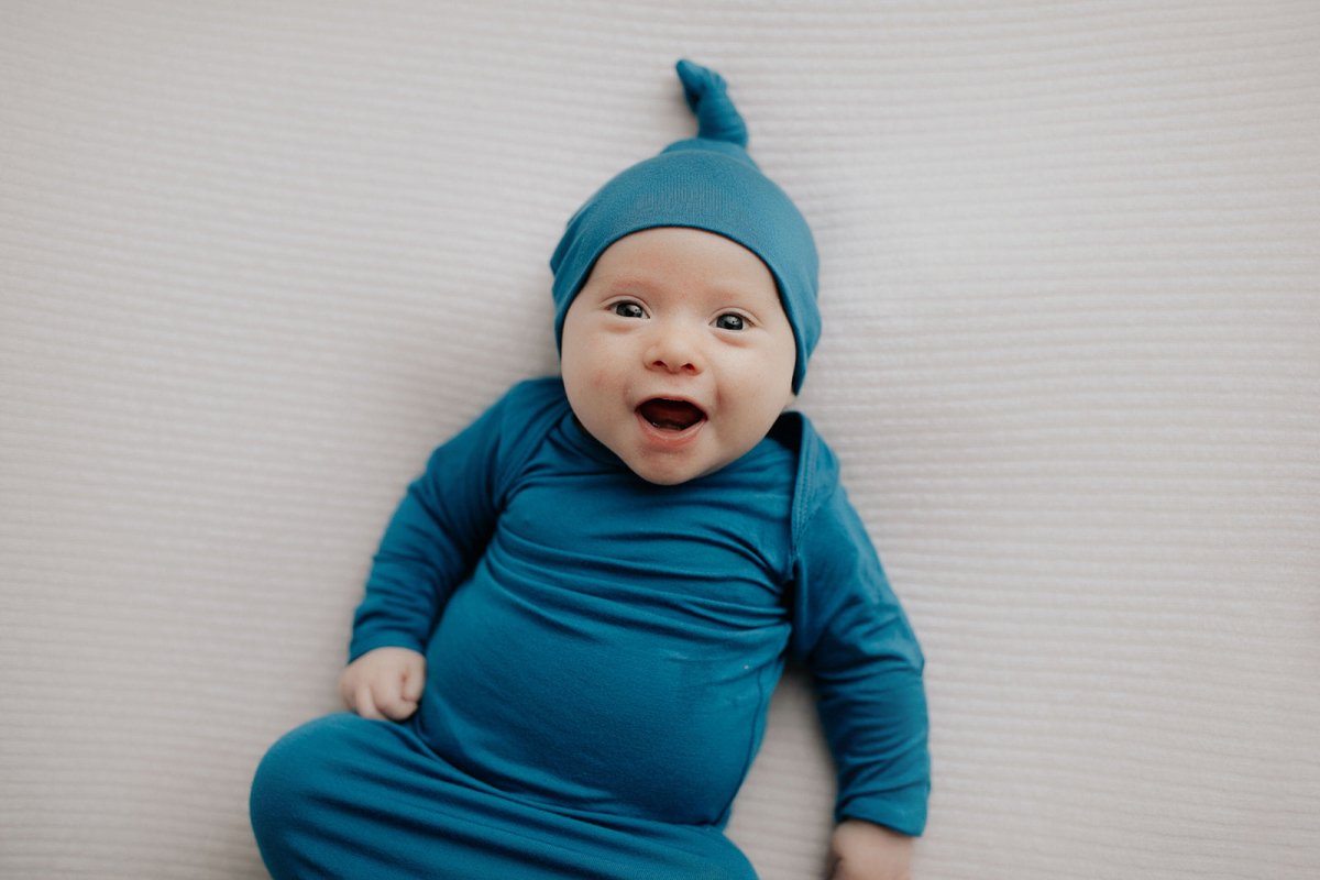 Three Little Tots Blue Knotted Newborn Baby Gown - 