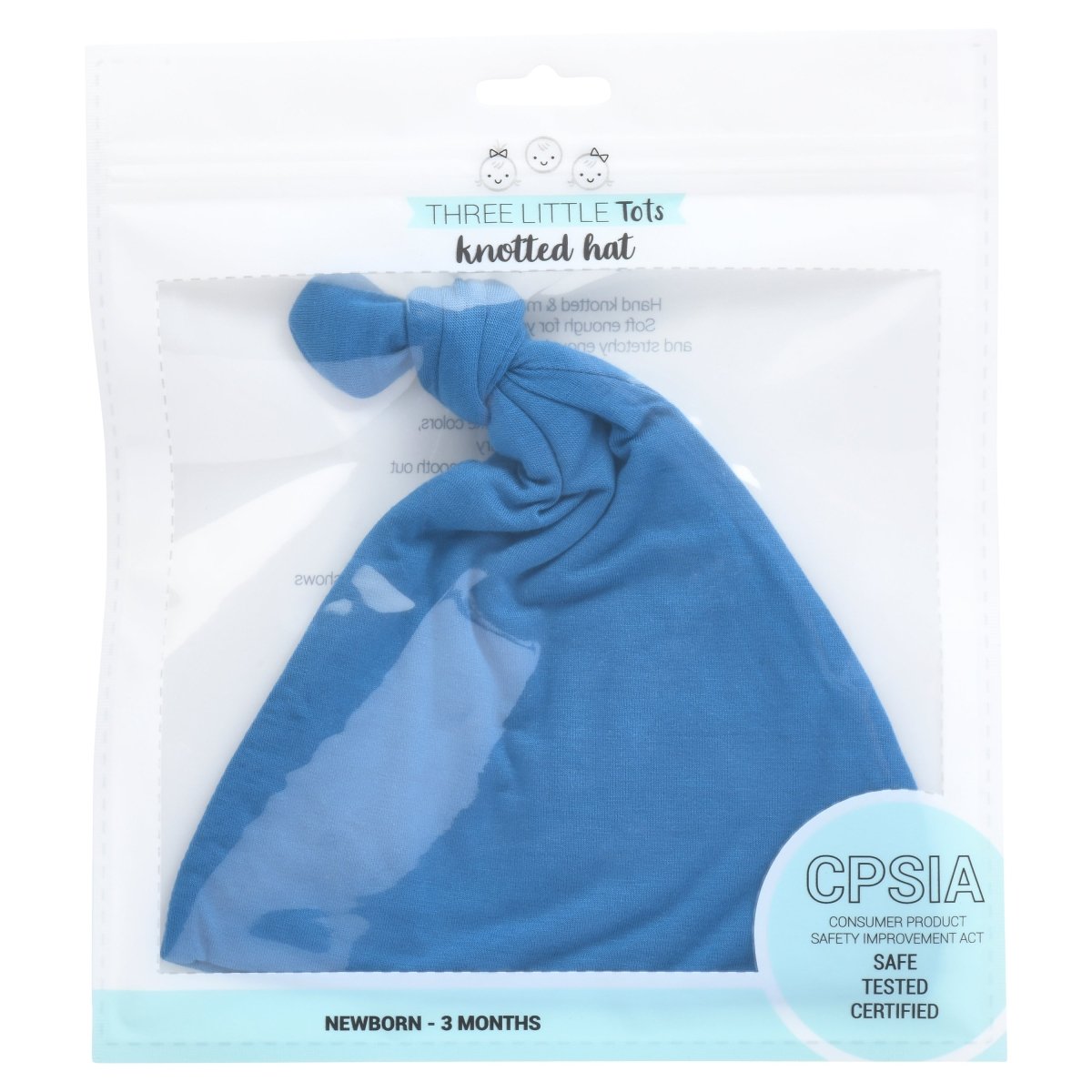 Three Little Tots Blue Knotted Newborn Baby Hat - 