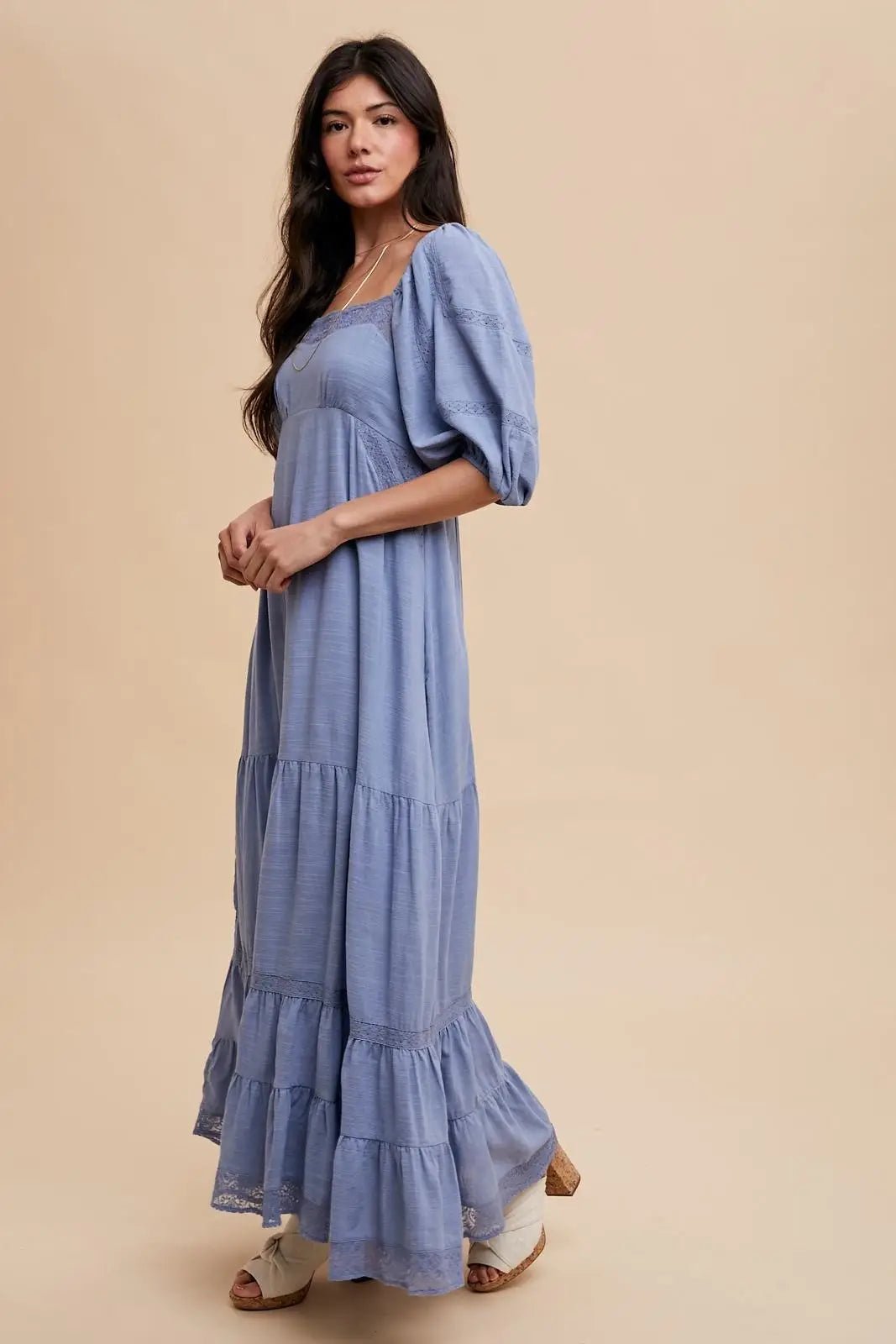 PinkBlush Blue Lace Insert Maxi Dress - 
