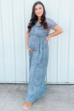 PinkBlush Blue Lace Mesh Overlay Off Shoulder Maternity Maxi Dress - 