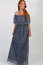 Blue Lace Mesh Overlay Off Shoulder Maxi Dress - Dress, Formal wear, Waist, Day Dress, One-piece garment | Everetts Place