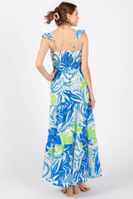 PinkBlush Blue Leaf Print Smocked Maxi Dress - 