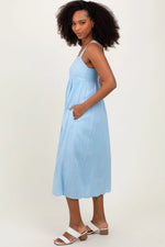PinkBlush Blue Linen Blend Square Neck Midi Dress - 