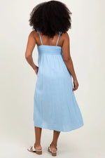 PinkBlush Blue Linen Blend Square Neck Midi Dress - 