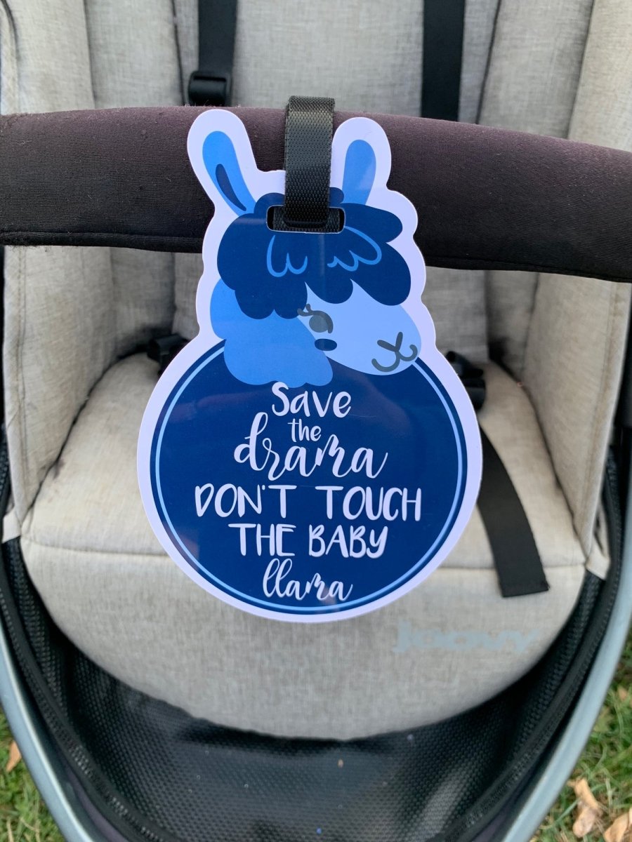 Three Little Tots Blue Llama No Touching Baby Car Seat Tag - 