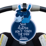 Three Little Tots Blue Llama No Touching Baby Car Seat Tag - 