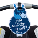 Three Little Tots Blue Llama No Touching Baby Car Seat Tag - 