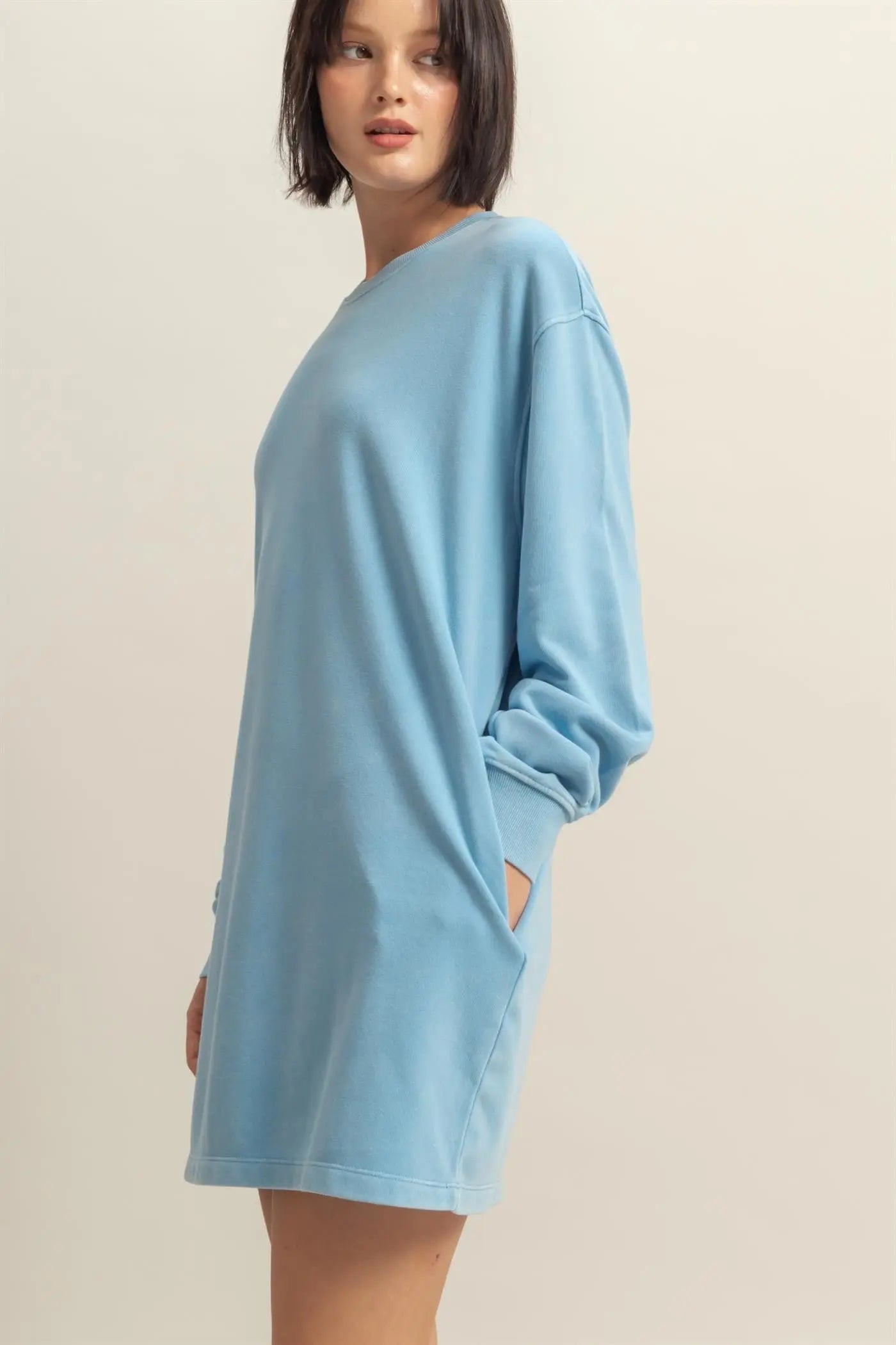 PinkBlush Blue Long Sleeve Oversized Sweatshirt Mini Dress - 