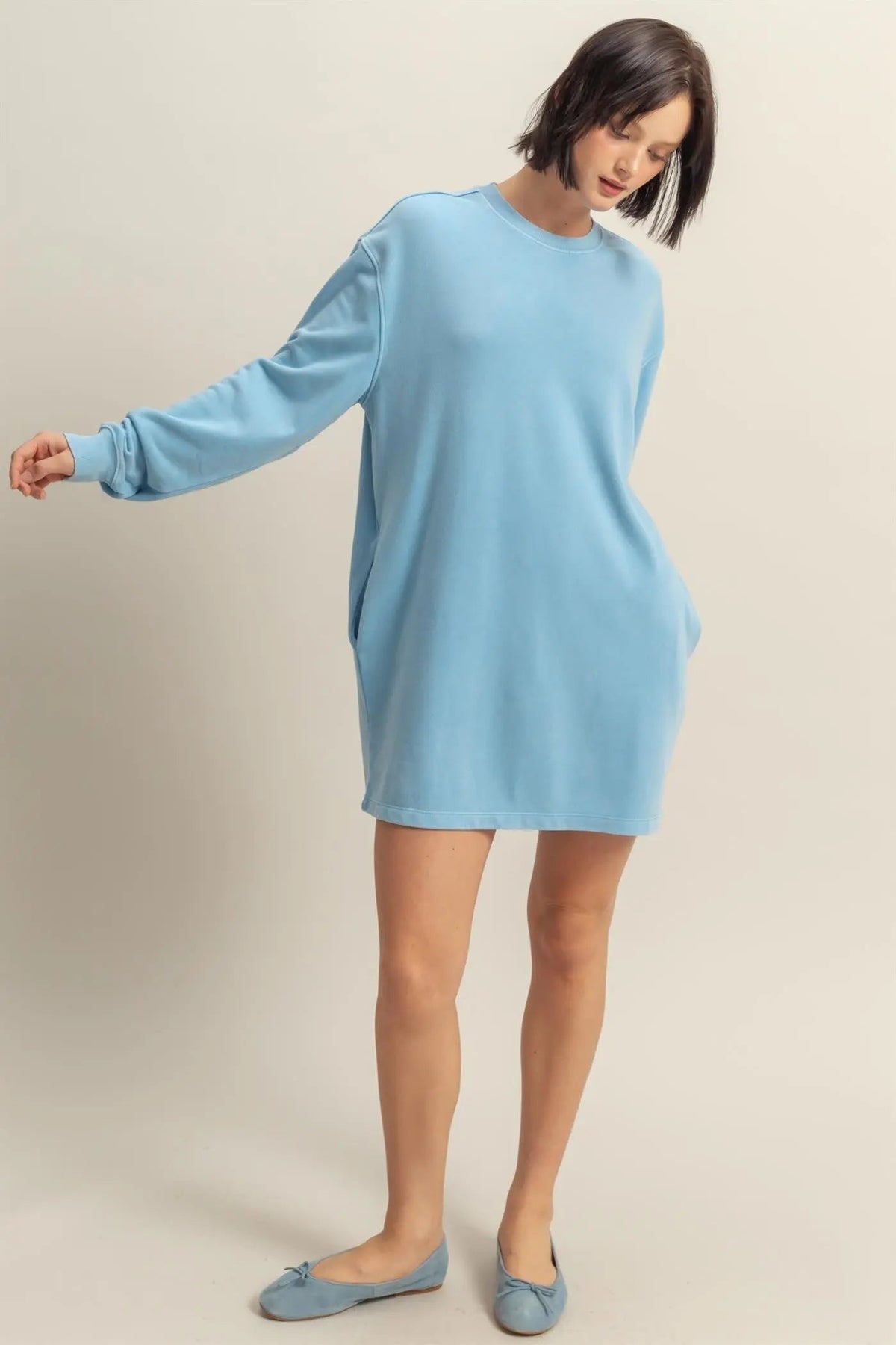 PinkBlush Blue Long Sleeve Oversized Sweatshirt Mini Dress - 